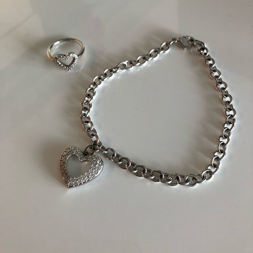 Swarovski crystal matching heart bracelet and ring